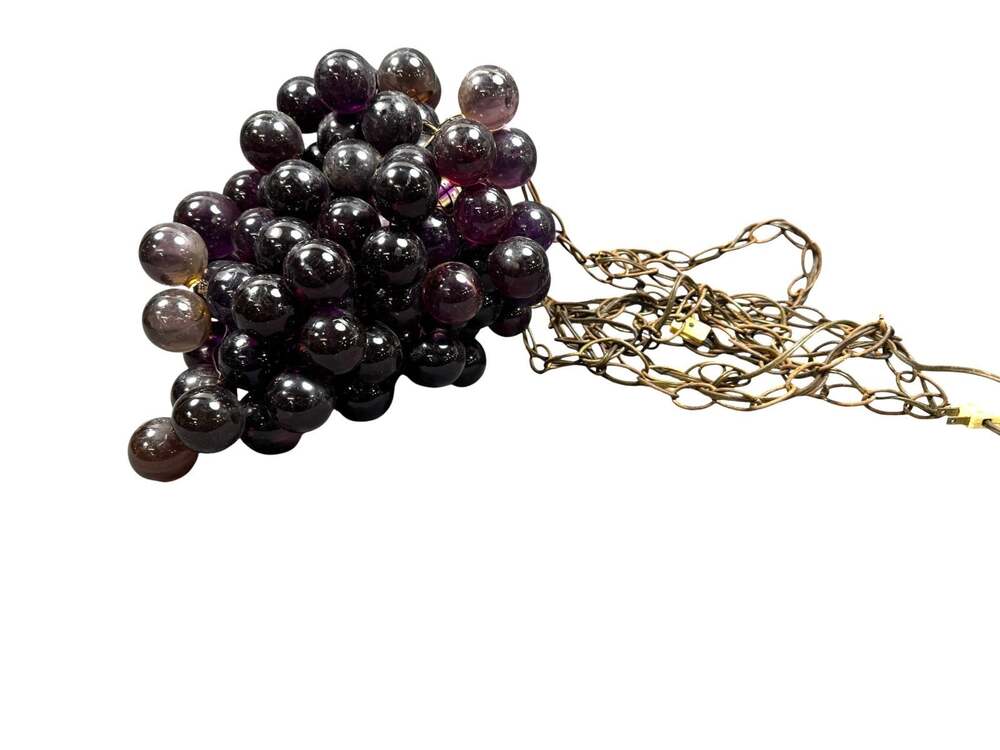 Vintage Amethyst Purple Lucite Acrylic Grape Cluster Swag Lamp Chandelier MCM